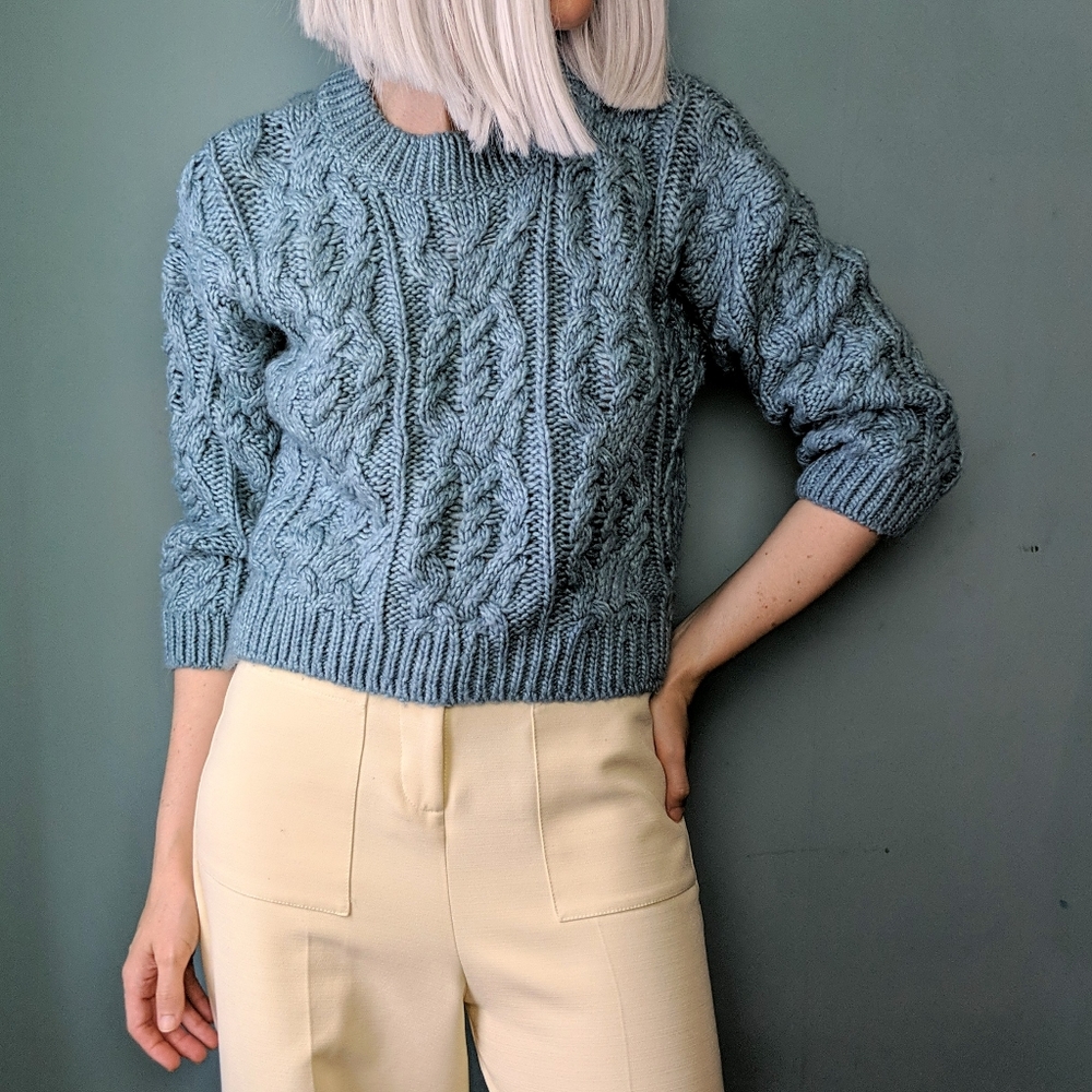 H&M Light Blue Cropped Cable Knit Sweater